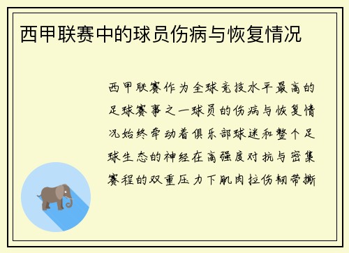 西甲联赛中的球员伤病与恢复情况